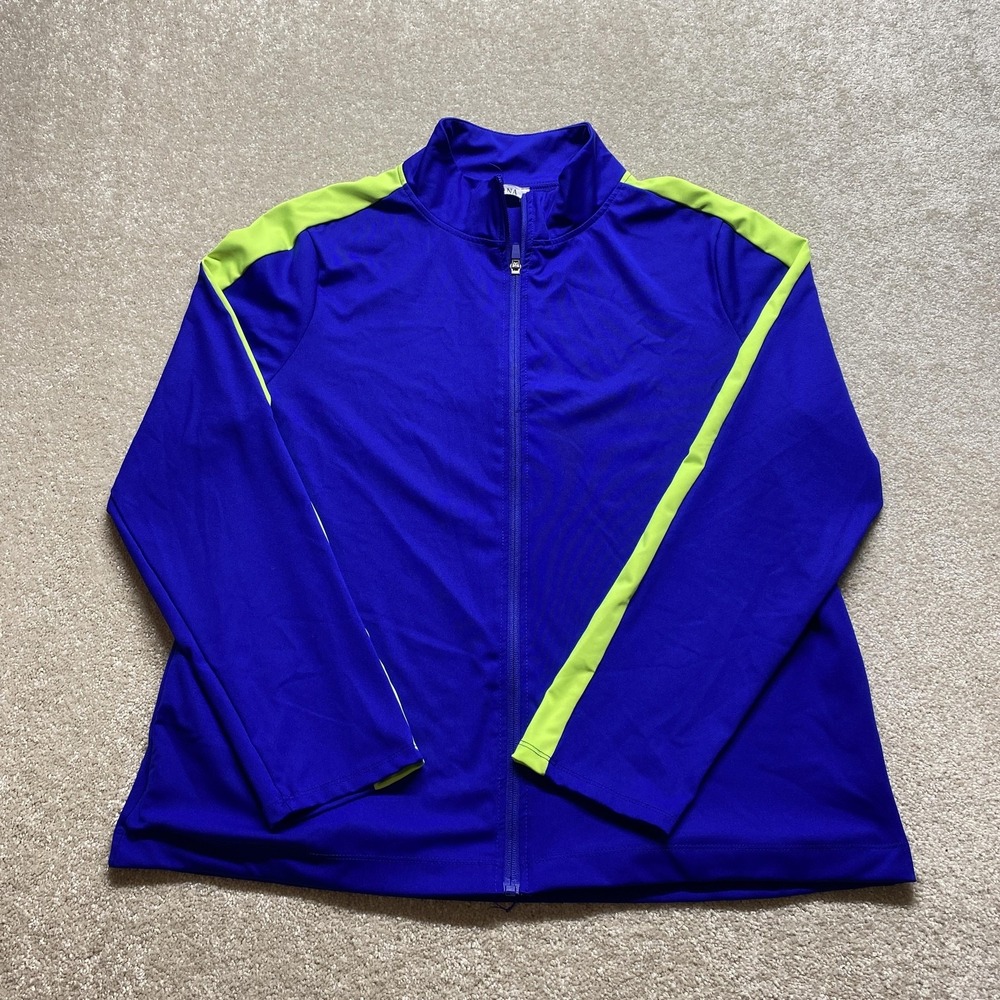 Zenana Track Jacket Womens 1X Blue Lime Green QJ-1072X Color-block Full Zip